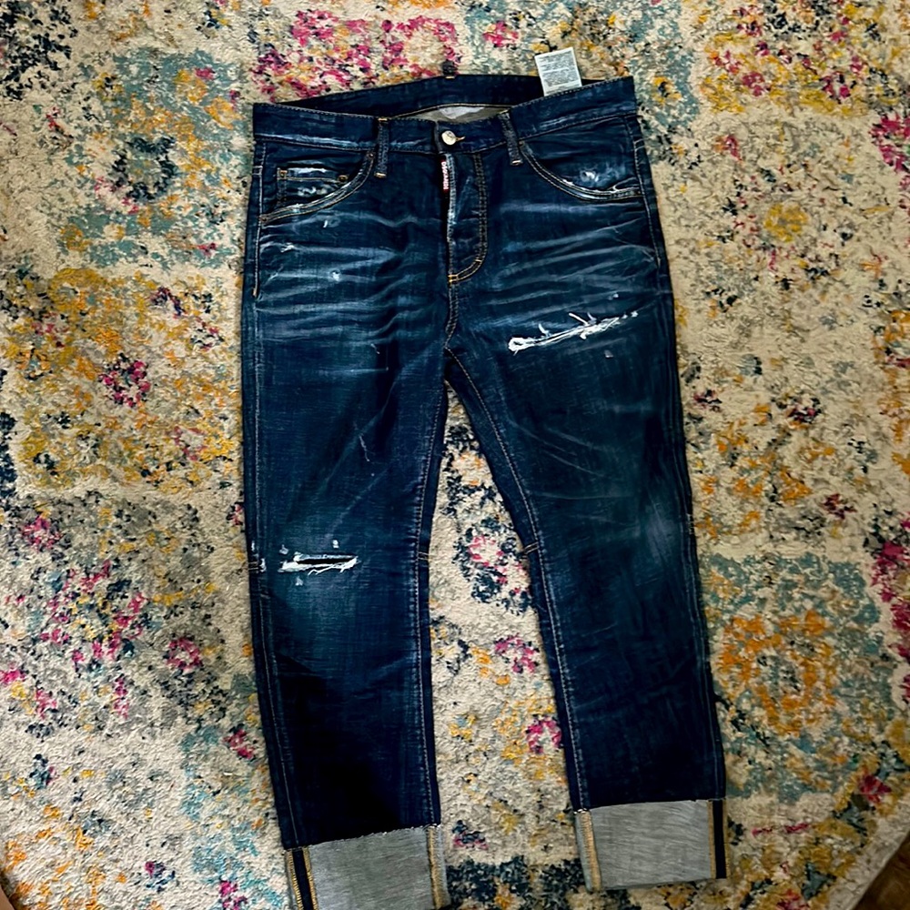 DSQUARED2 Men's Distressed Dark Blue Skinny Jeans
